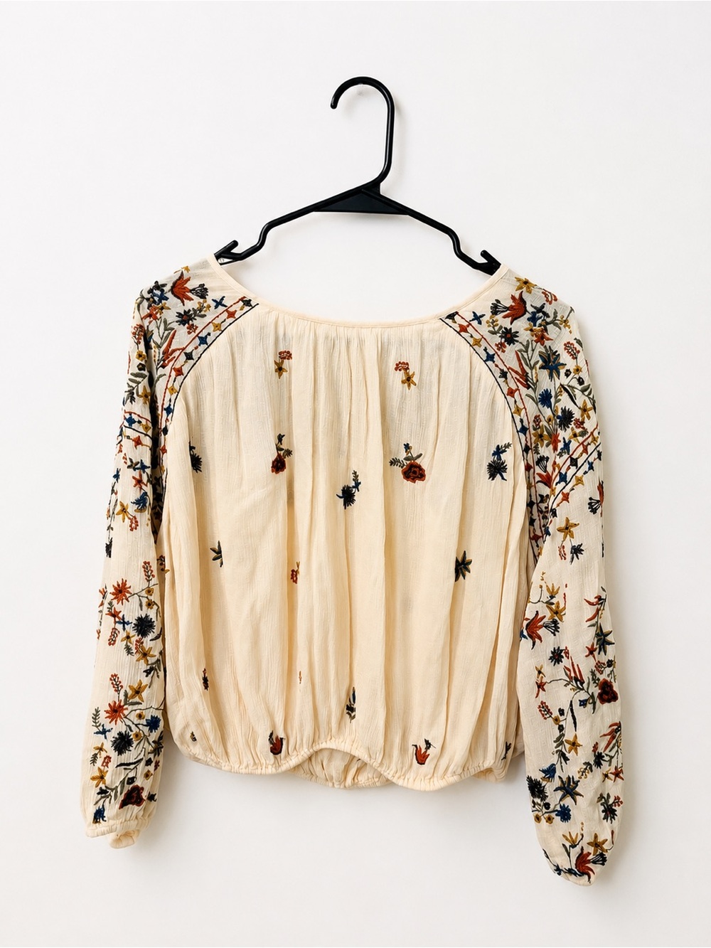 Free People Cream Embroidered Floral Peasant Blouse